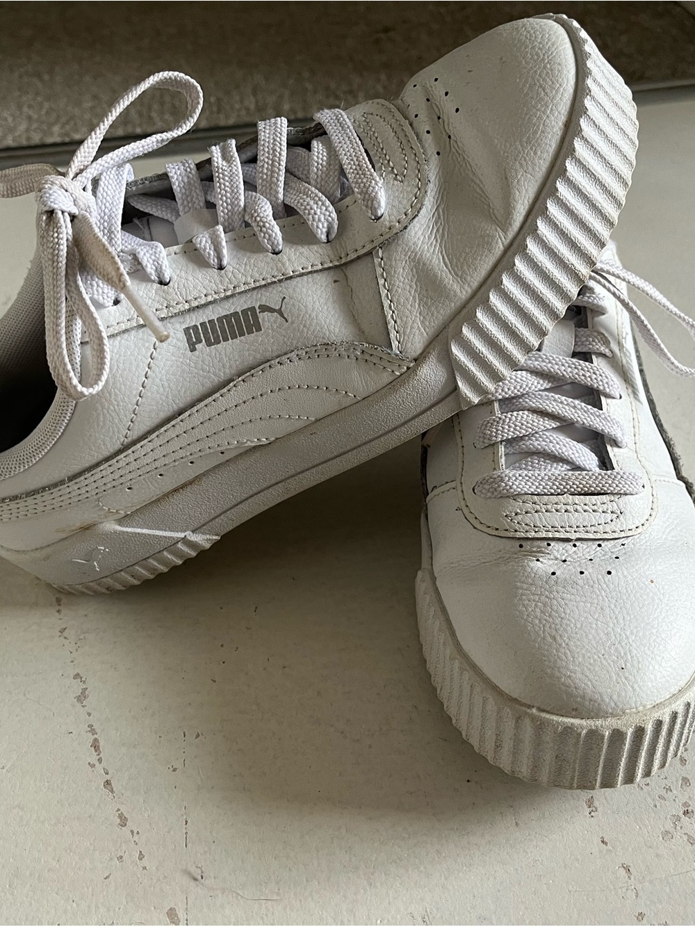Puma White Leather Platform Lace-Up Sneakers